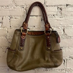 Fossil Olive and Brown Leather Shoulder Bag
